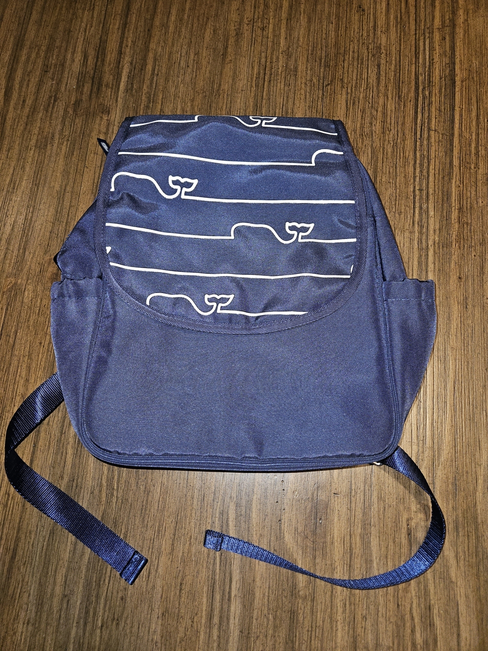 Vineyard Vines Navy Diaper Backpack with White Whale Stripe Flap